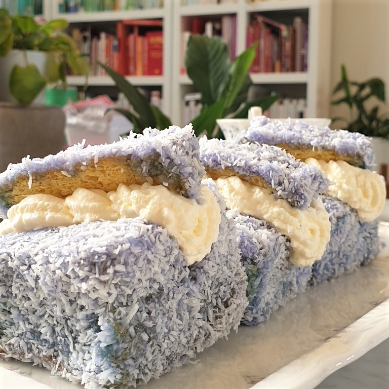 Blue Butterfly Pea Lamingtons by New Zealand Herbal Brew